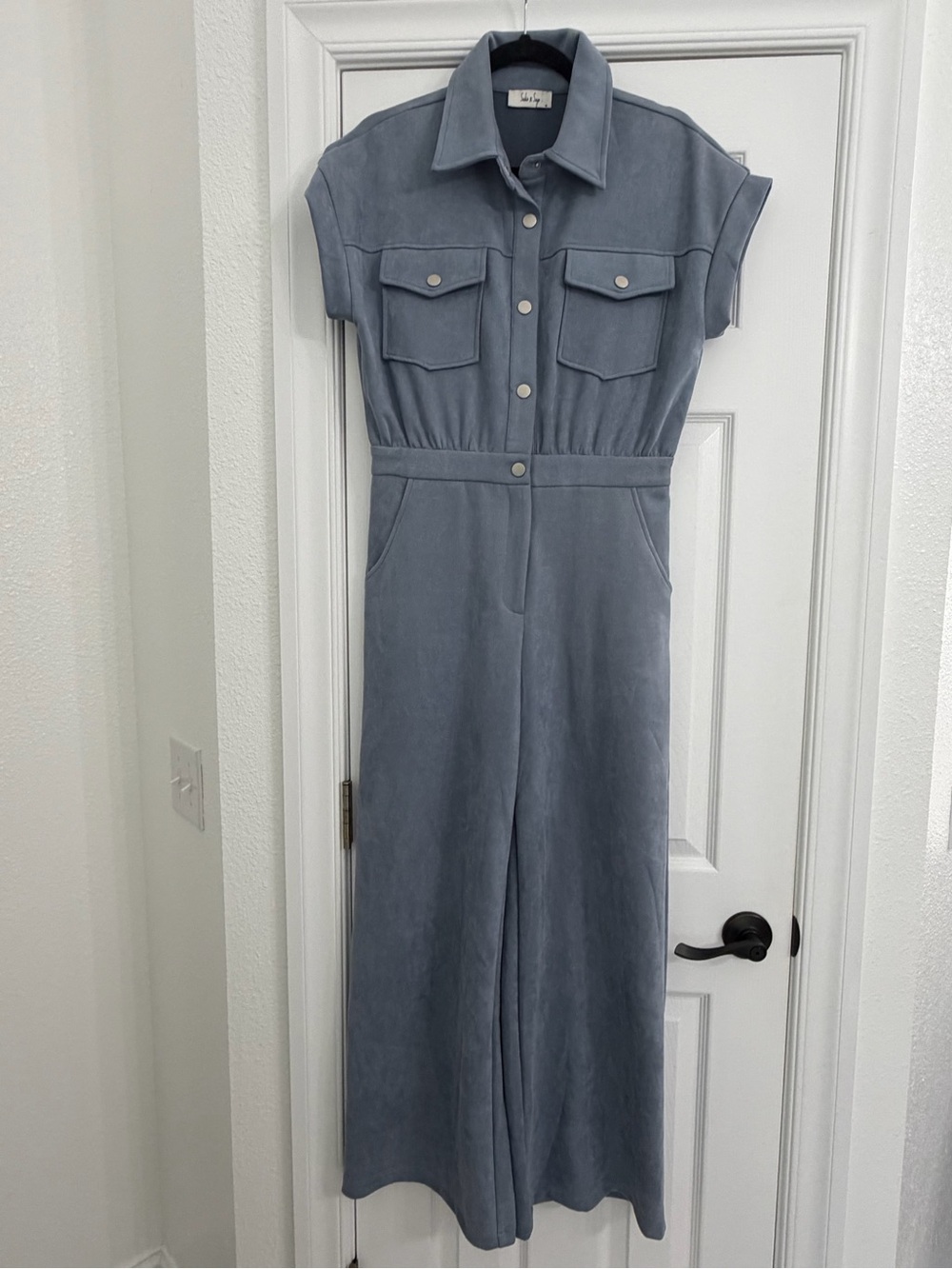 Sadie & Sage Slate Blue Short-Sleeve Utility Jumpsuit